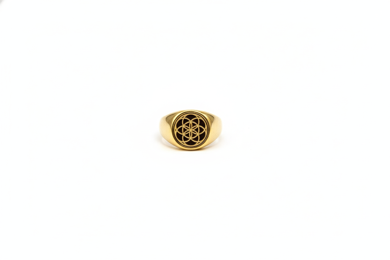 14K Gold Flower of Life Signet Ring - Stunning Sterling Silver Jewelry
