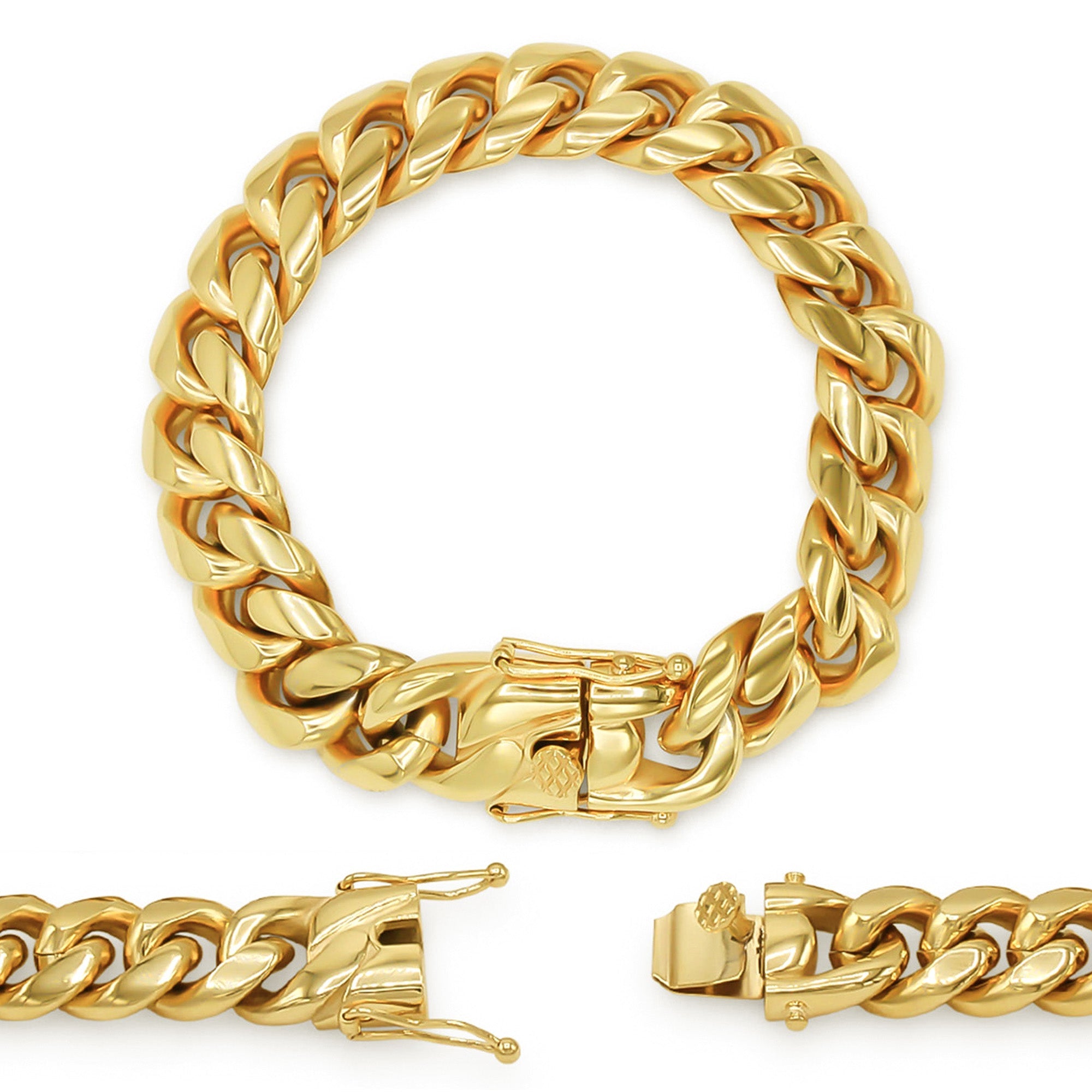 Cuban Link Chain 14K Gold Plated Curb Bracelet 8.5" Stainless Steel Men Jewelry