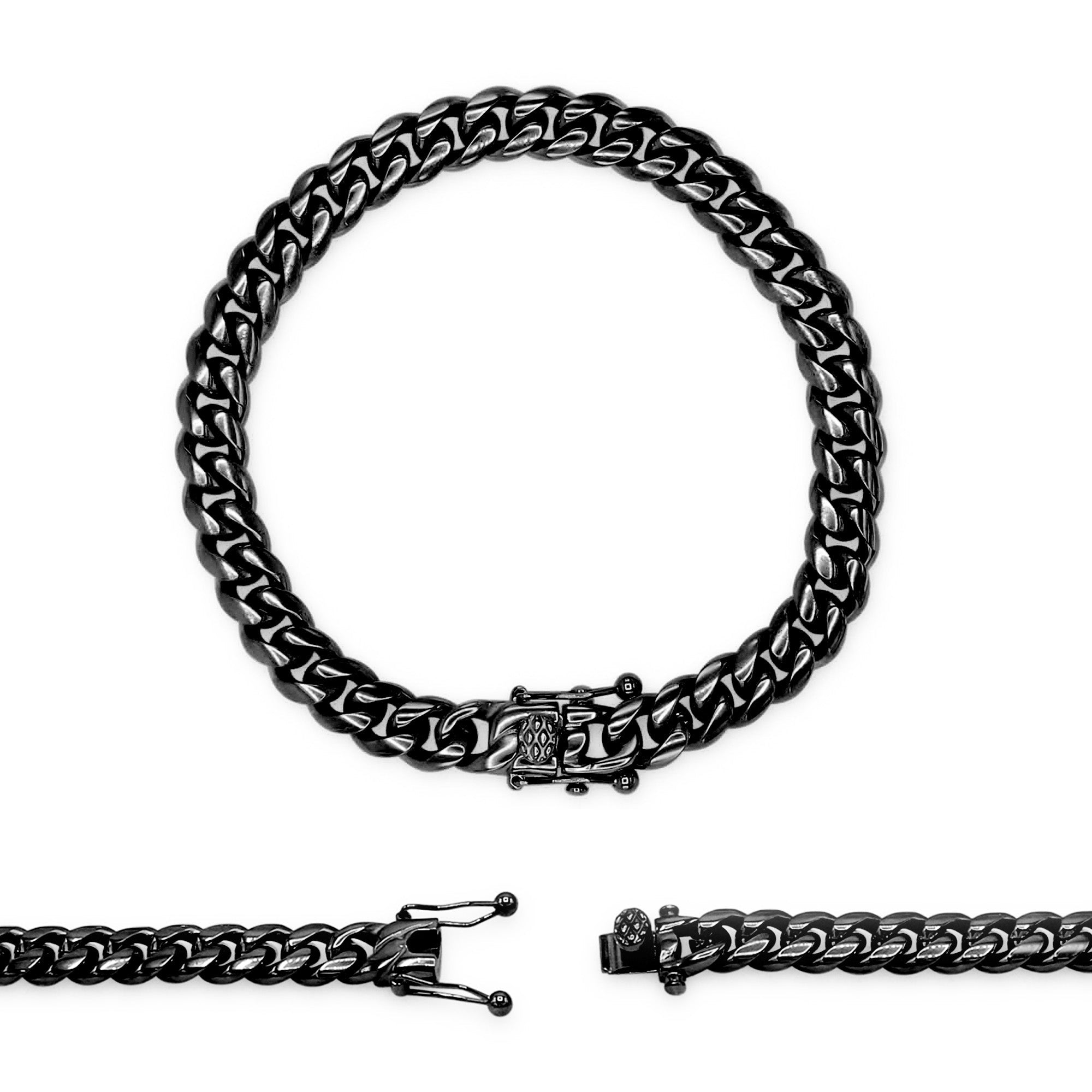 Cuban Link Chain Black Curb Bracelet 8.5" Stainless Steel Men Jewelry