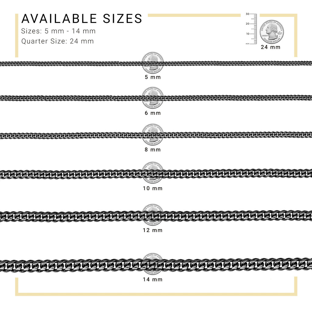 Cuban Link Chain Black Curb Bracelet 8.5" Stainless Steel Men Jewelry